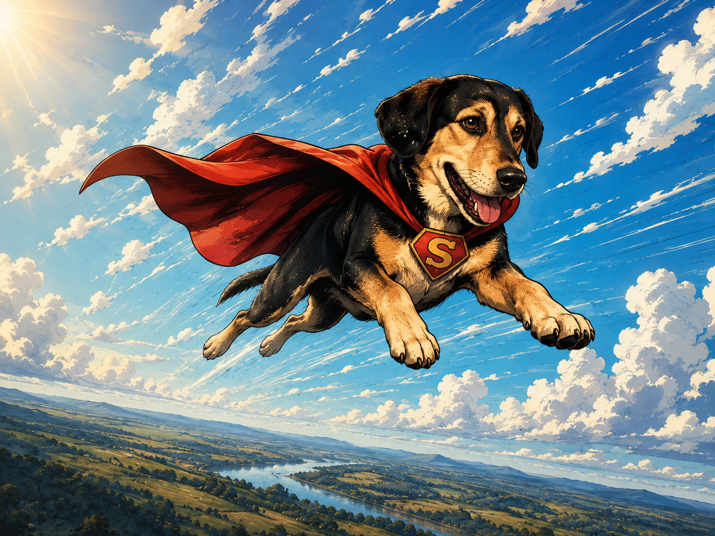 Superdog als Held am Himmel